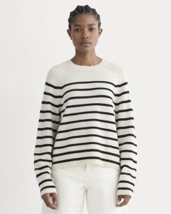 The Boxy Crew in Cashmere | Bone / Black