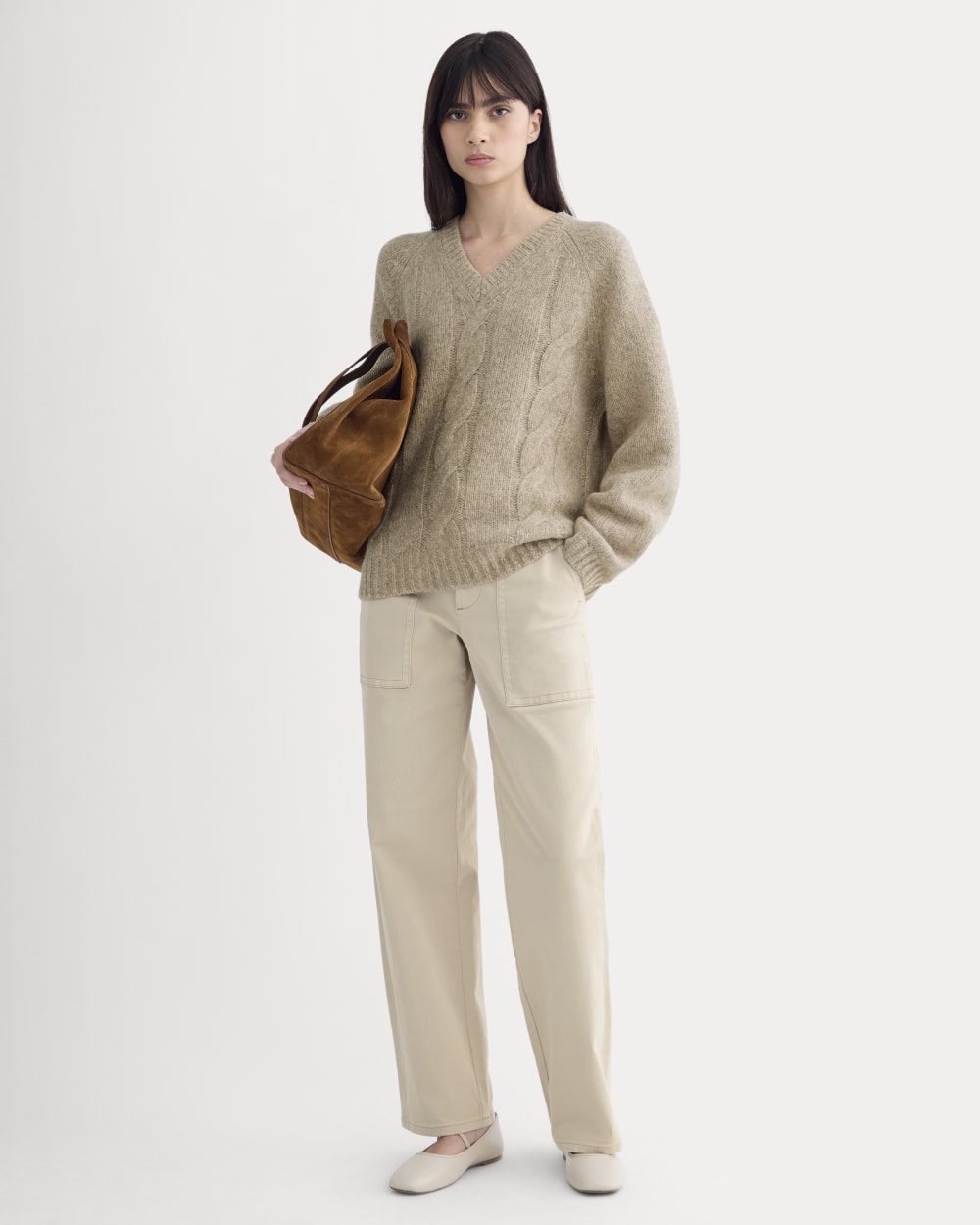 Cloud Cable V-Neck Sweater | Heathered Oatmeal - Image 3