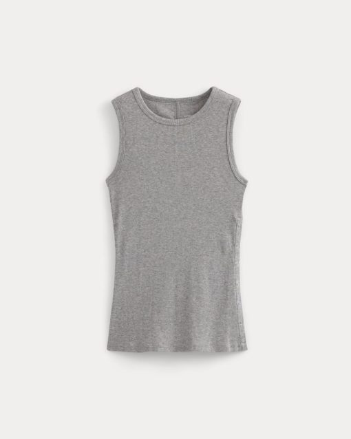Alternative view of Luxe Rib Side Snap Tank | Heathered Light Grey