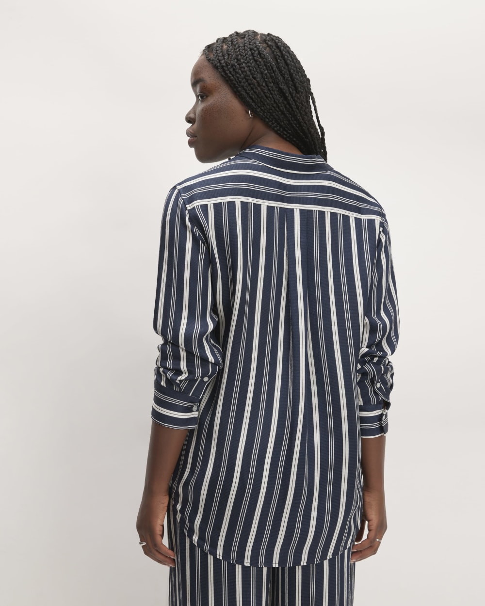 The Satin Relaxed Shirt | Navy / Bone - Image 6