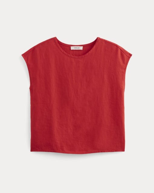 Alternative view of The Muscle Top in Linen | Classic Red