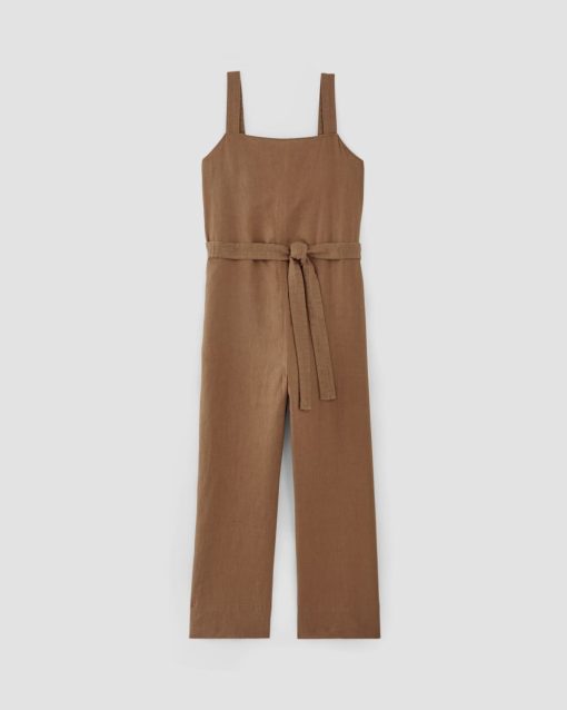Alternative view of The Linen Side-Button Jumpsuit | Carob Brown