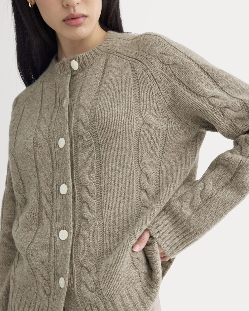 Cable Cardigan in Extrafine Luxe Merino | Heather Soft Taupe - Image 4