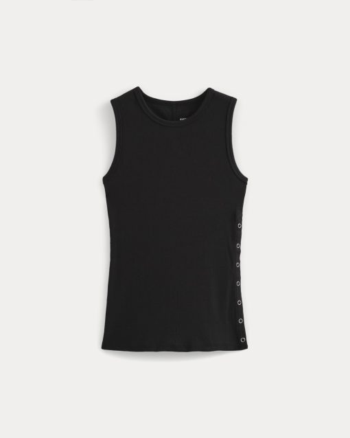 Alternative view of Luxe Rib Side Snap Tank | Black
