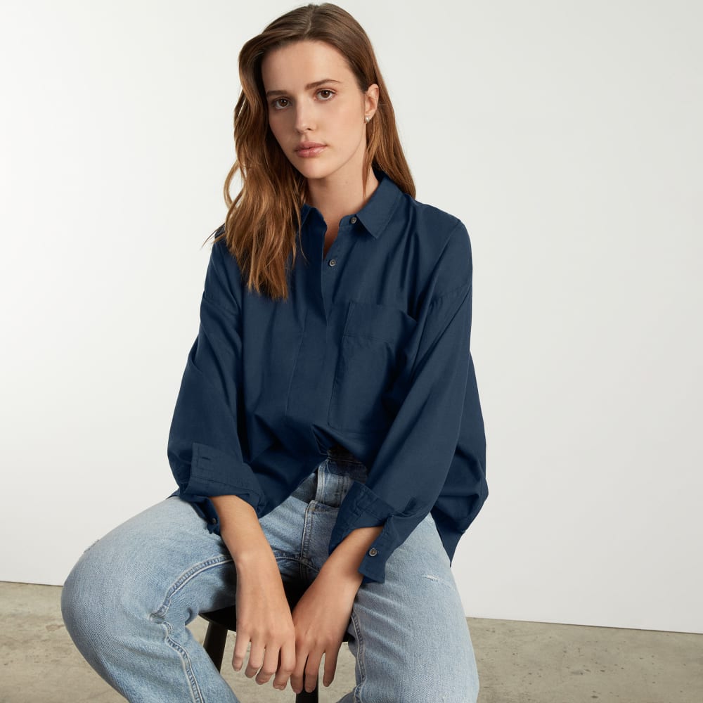 The Oversized Silky Cotton Shirt | Navy - Image 6