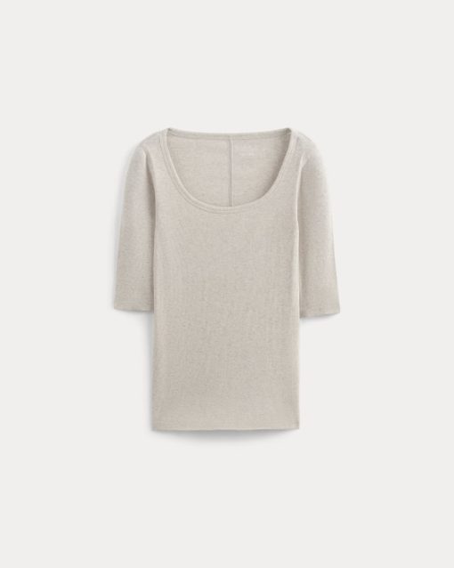 Alternative view of The Luxe Rib Scoop-Neck Tee | Heathered Oat