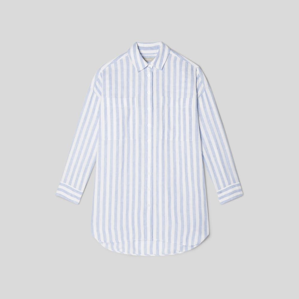 The Way-Long Linen Shirt | Blue / White - Image 2