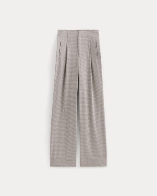 Alternative view of The Draper Pleated Pant in Buttersmooth | Deep Taupe Mini Gingham  | 30 Inseam