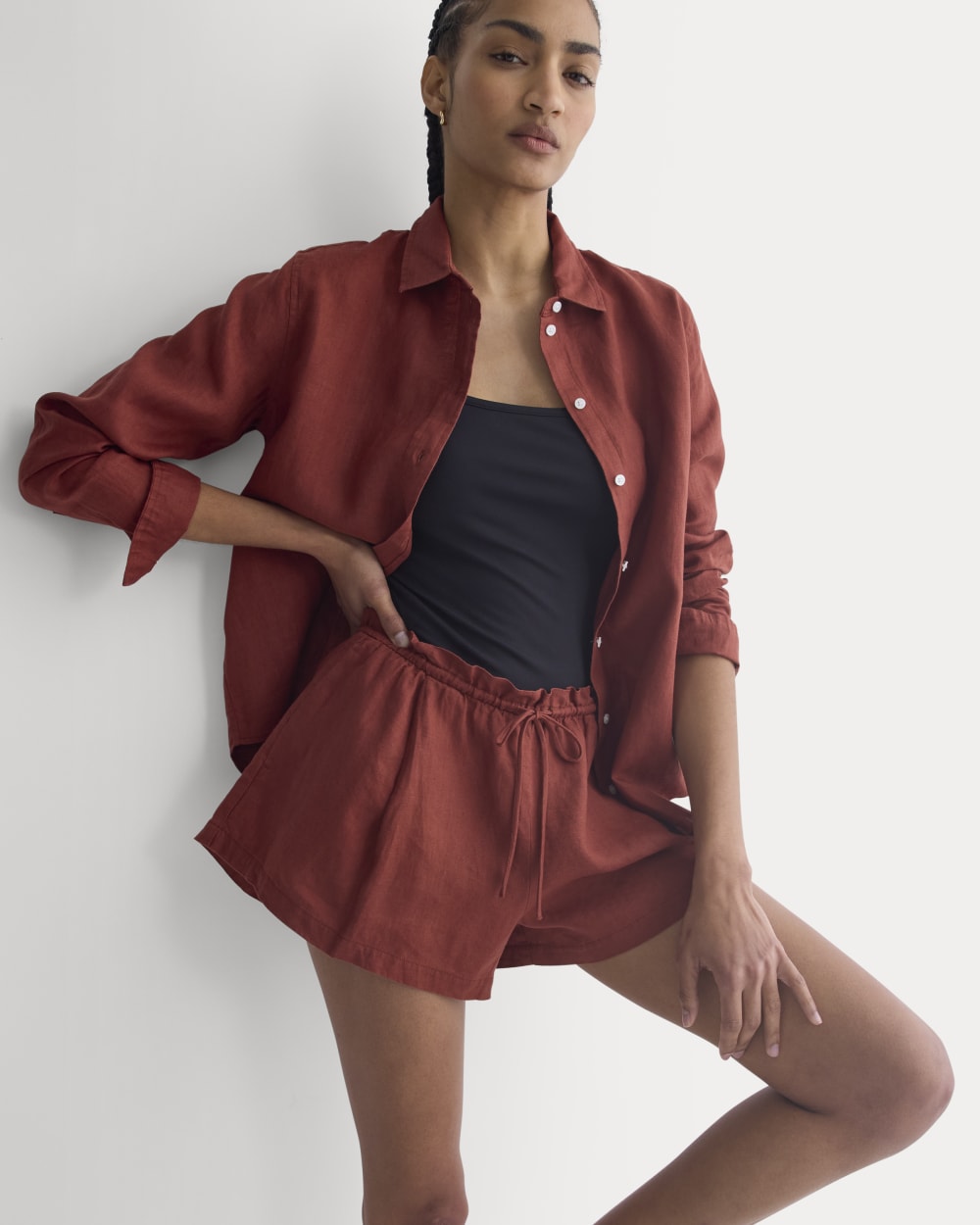 Flowy Short in Linen | Henna Red - Image 4