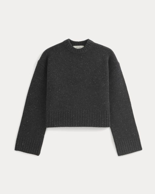 Alternative view of Cropped Boxy Crew in Luxe Merino | Heathered Black Donegal