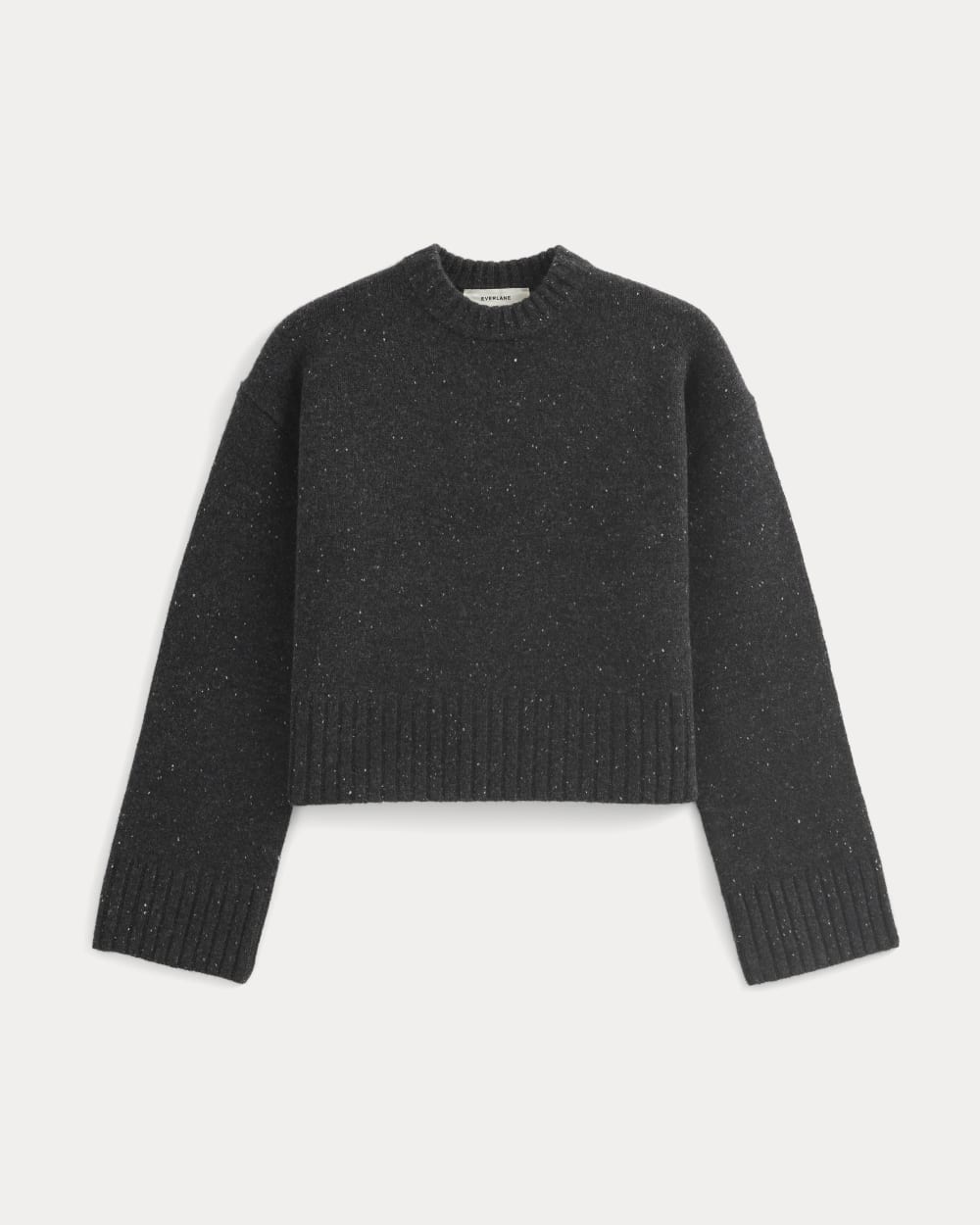 Cropped Boxy Crew in Luxe Merino | Heathered Black Donegal - Image 2