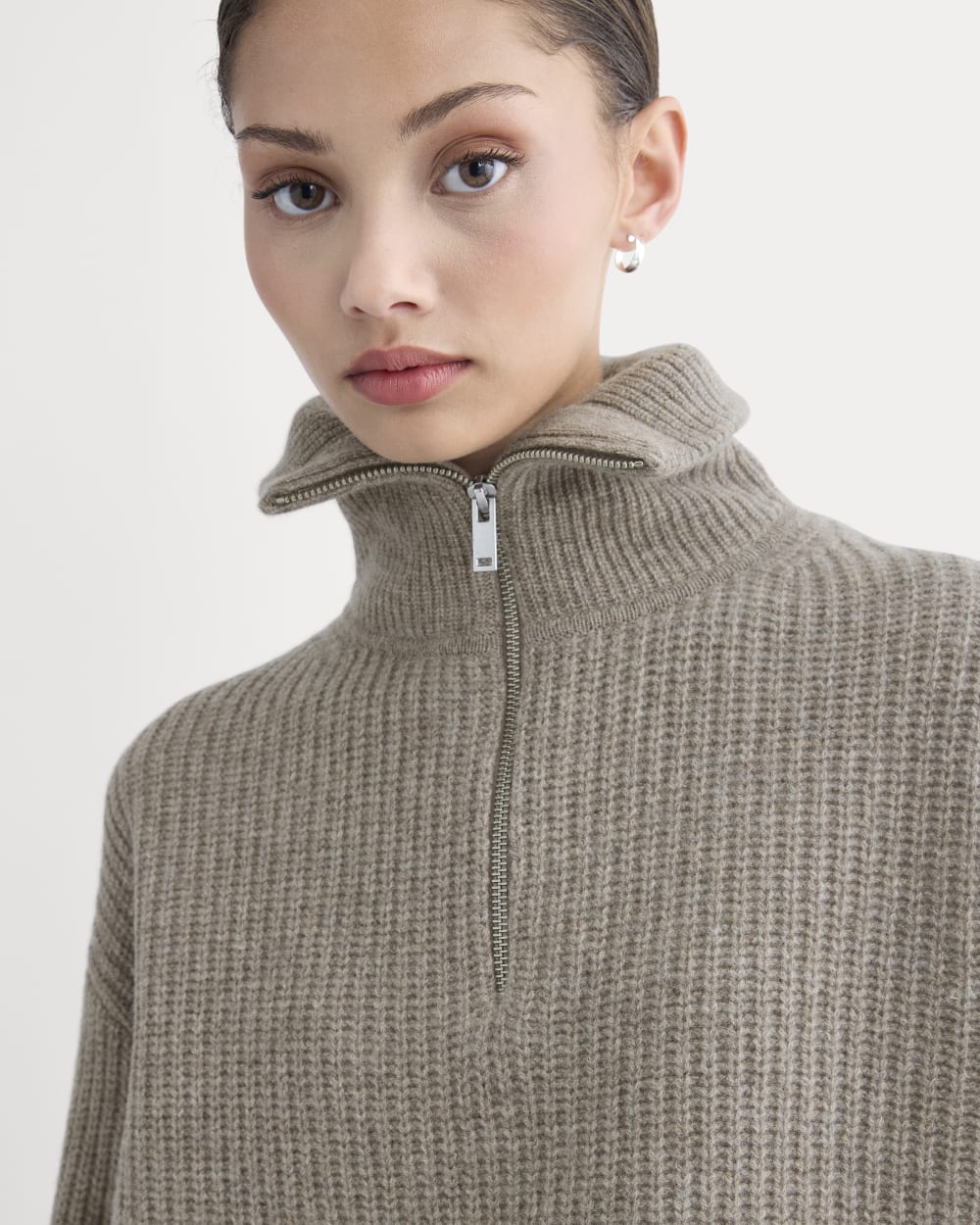 The Half-Zip Sweater in Luxe Merino | Heather Soft Taupe - Image 8