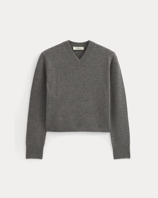 Alternative view of Cashmere Cropped High-V Sweater | Heather Charcoal