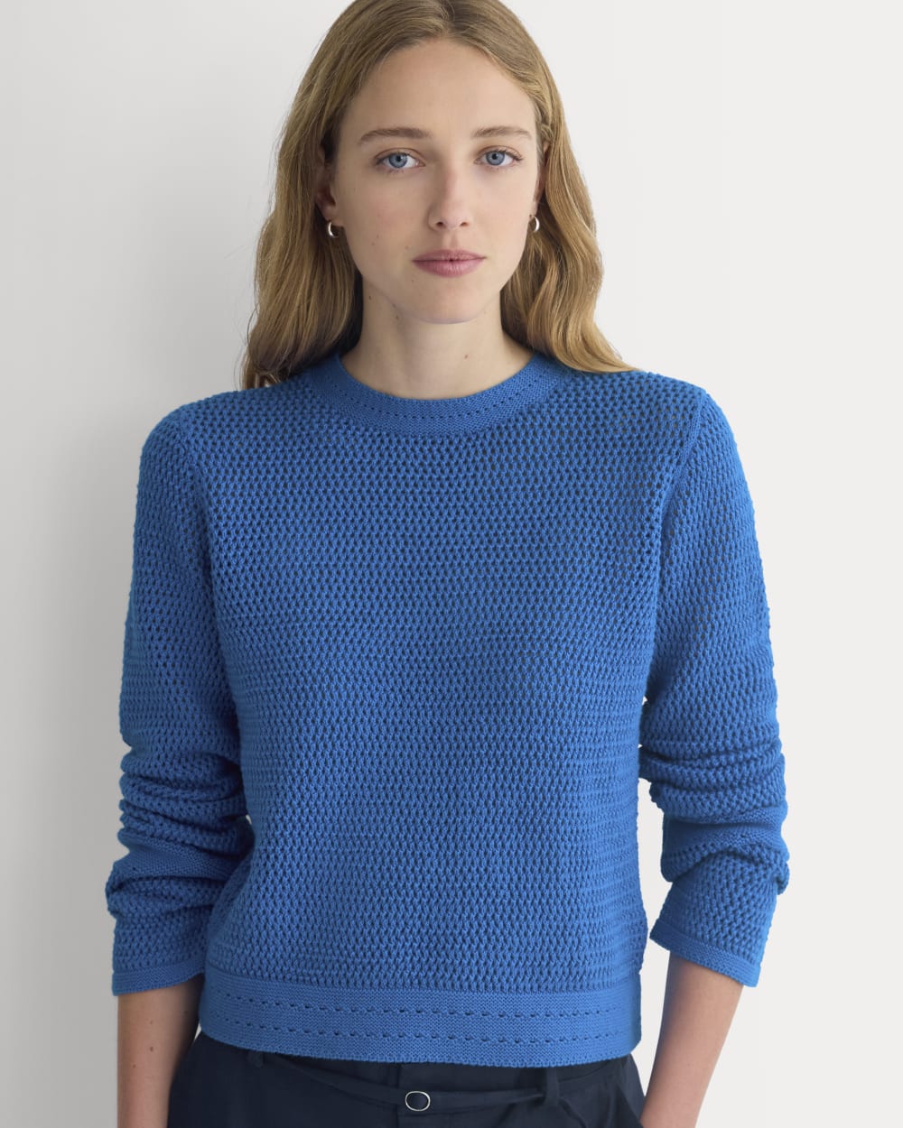 Open Knit Long-Sleeve Crew in Everyday Cotton | Imperial Blue - Image 4