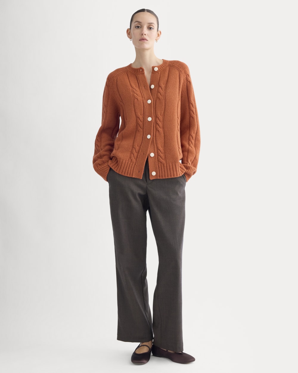 Cable Cardigan in Extrafine Luxe Merino | Rust Heather - Image 3