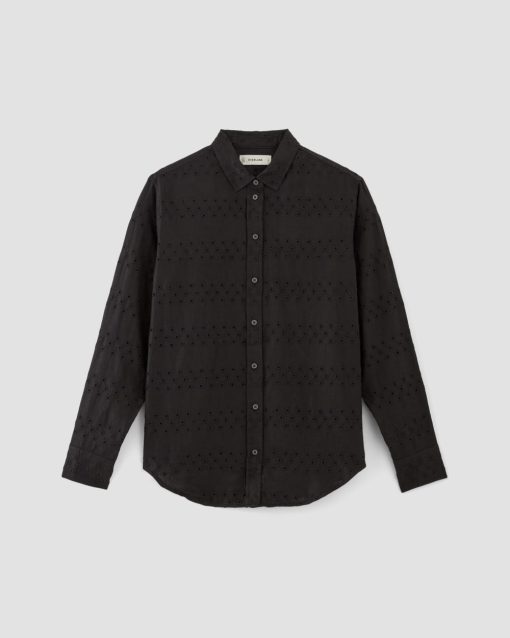 Alternative view of The Linen Eyelet Relaxed Shirt | Black Eyelet