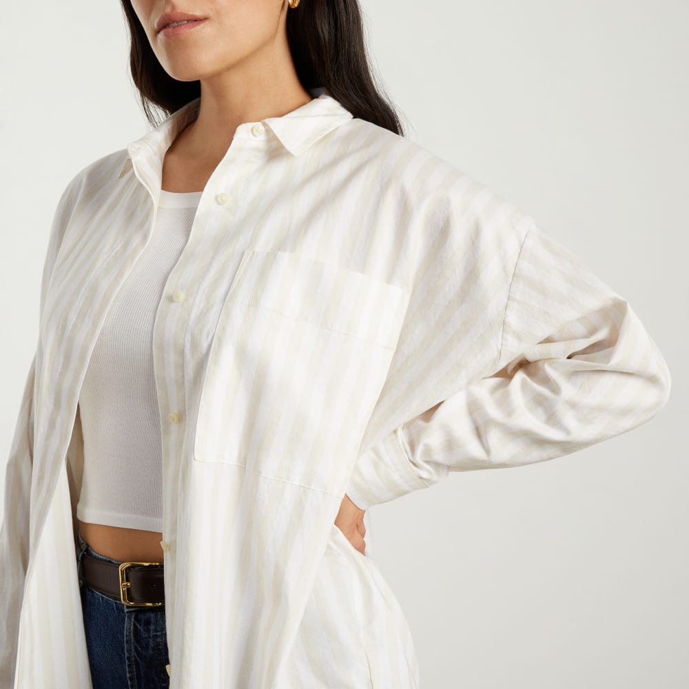 The Oversized Silky Cotton Shirt | Sand / White - Image 5
