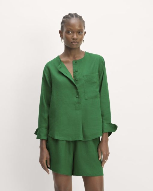 The Popover Shirt in Linen | Grass Green