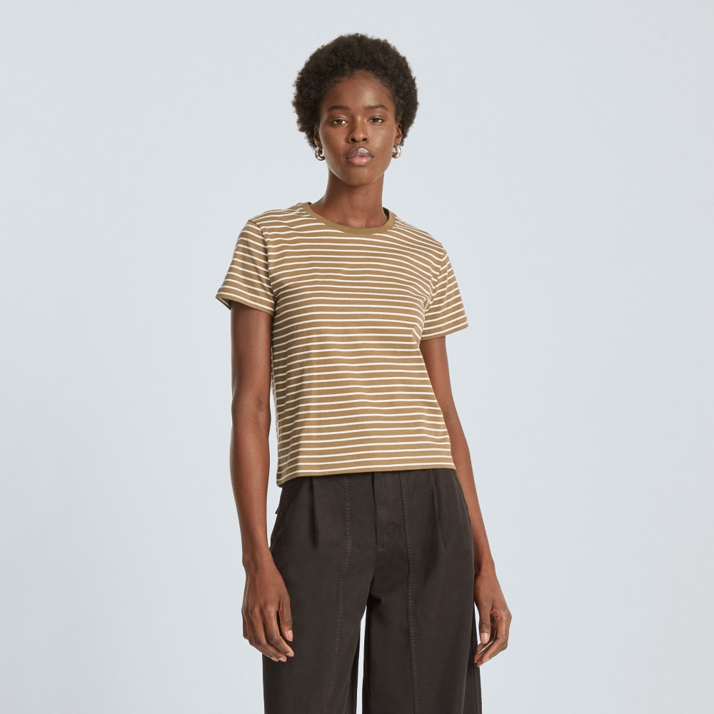 The Box-Cut Tee in Essential Cotton | Olive / Tan | No Pocket - Image 2
