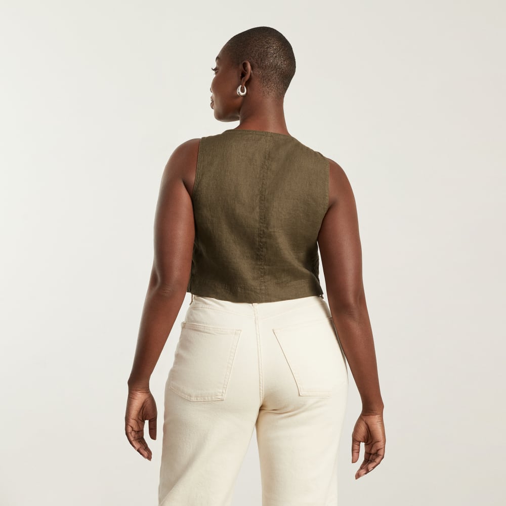 The Linen Button-Front Crop Tank | Beech - Image 3