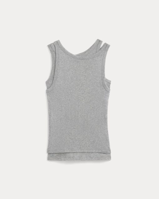 Alternative view of Tissue Layered Tank | Heathered Grey