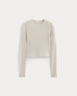 Alternative view of The Cropped Crew Top in Ultrafine Merino | Parchment