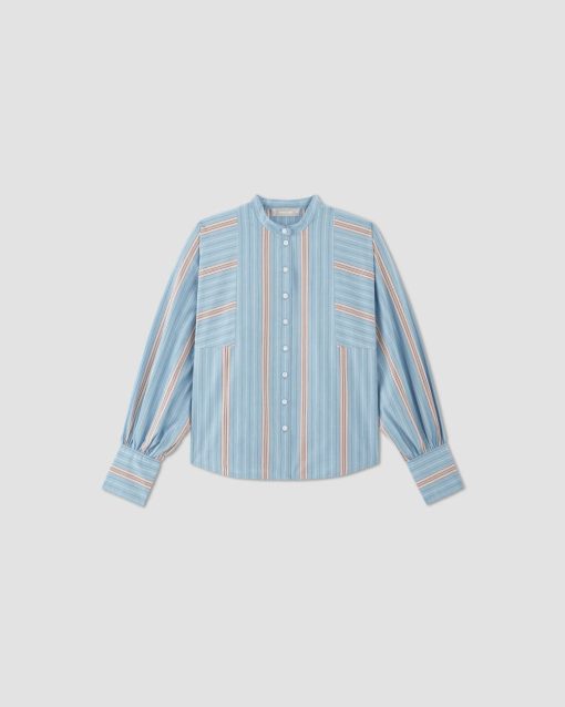 Alternative view of The Oversized Raglan Shirt | Parisian Blue / Black / Rusted Red / Bone