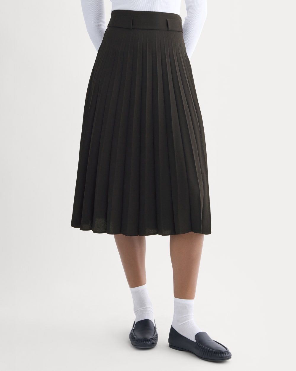 Pleated Crepe Midi Skirt | Black - Image 3