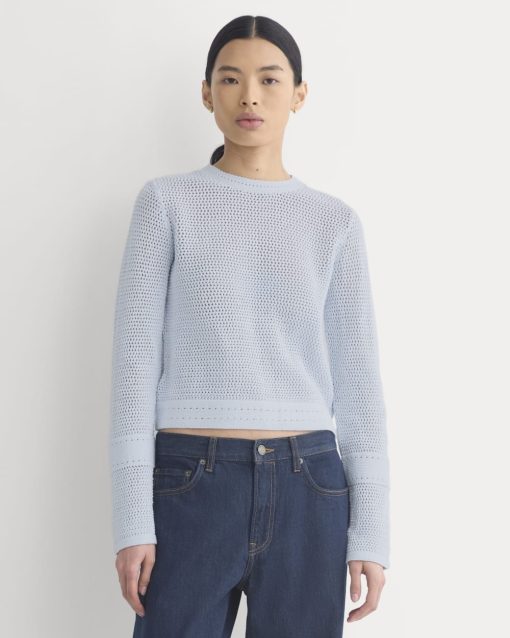 Open Knit Long-Sleeve Crew in Everyday Cotton | Skywriting
