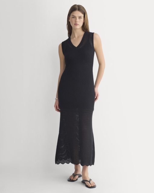 Lace Knit Maxi Sweater Dress | Black
