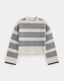 Alternative view of Nordic Cropped Boxy Crew in Luxe Merino | Bone/True Navy