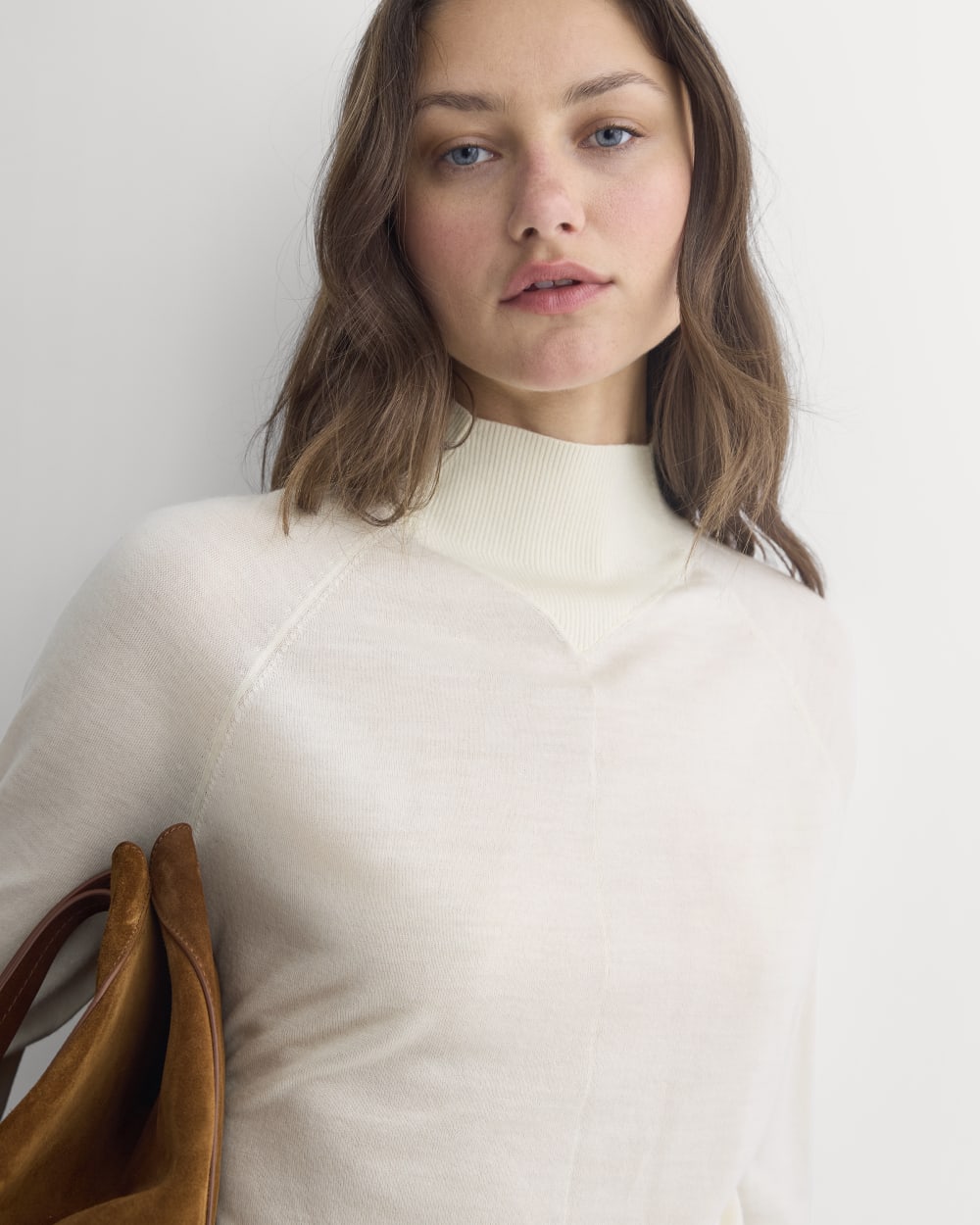 Mockneck Sweater In Ultrafine Merino | Bone - Image 4