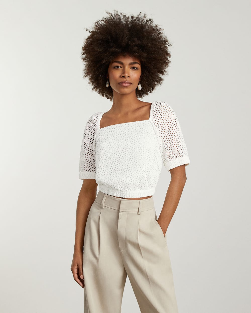 The Eyelet Puff Sleeve Top | White - Image 3
