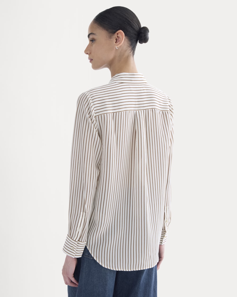 The Must-Have Shirt in Washable Silk | Bone / Toffee Stripe - Image 5