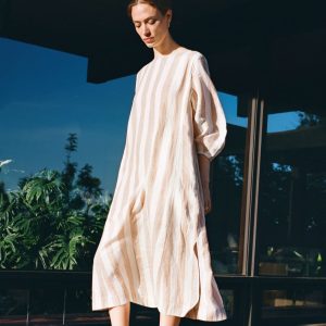 Alternative view of The Linen A-Line Midi Dress | Bone / Caramel