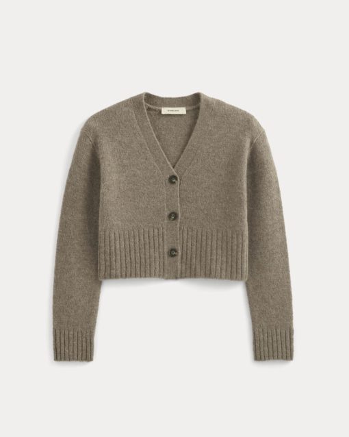 Alternative view of High V Cropped Cardigan in Alpaca | Taupe Melange