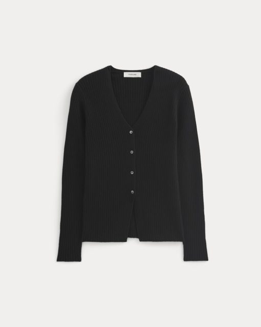 Alternative view of Cashmere Ribbed V-Neck Cardigan | Black
