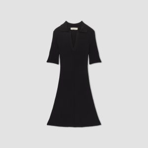 Alternative view of The Ribbed Short-Sleeve Polo Dress | Black