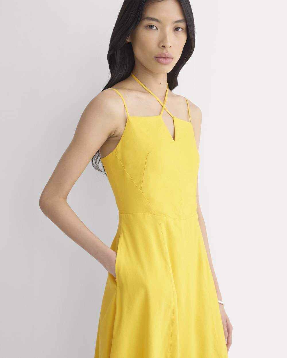 Tie-Neck Dress in Stretch Linen | Passion Fruit - Image 3