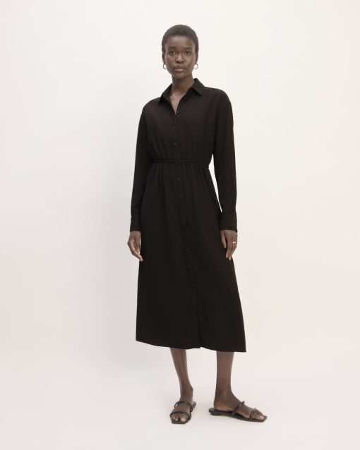 The Mini Jacquard Stripe Shirt Dress | Black
