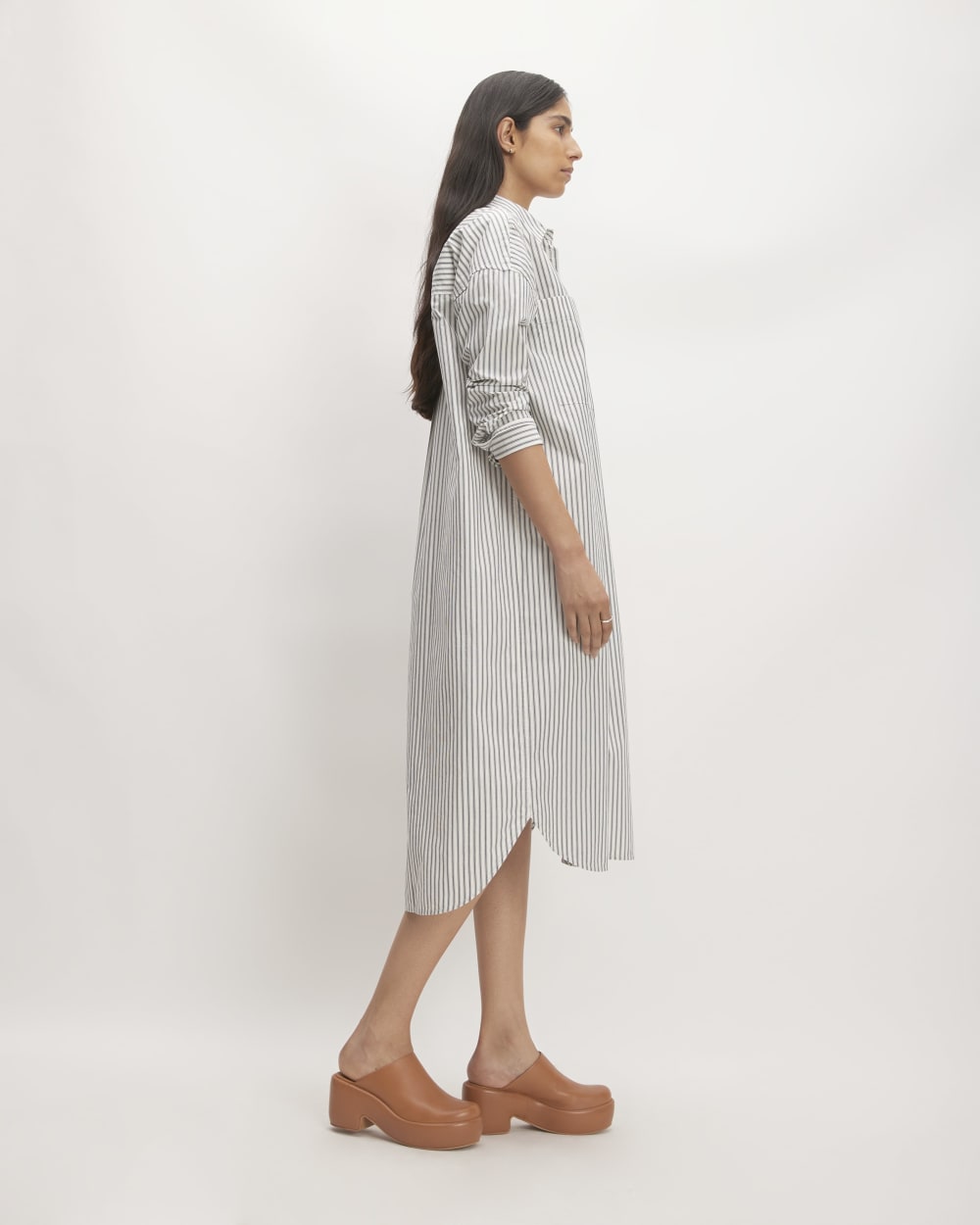 The Midi Cotton Shirt Dress | Bone/Navy - Image 4