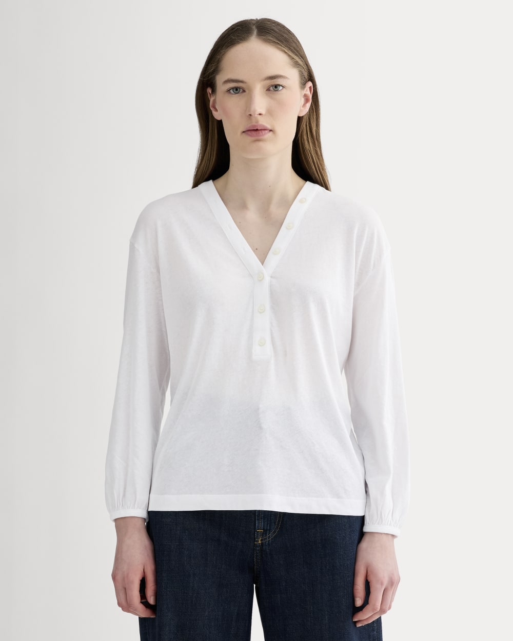 The Air V-Neck Henley | White
