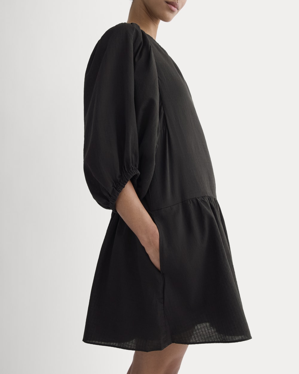 The Gauze Puff-Sleeve Mini Dress | Black - Image 3