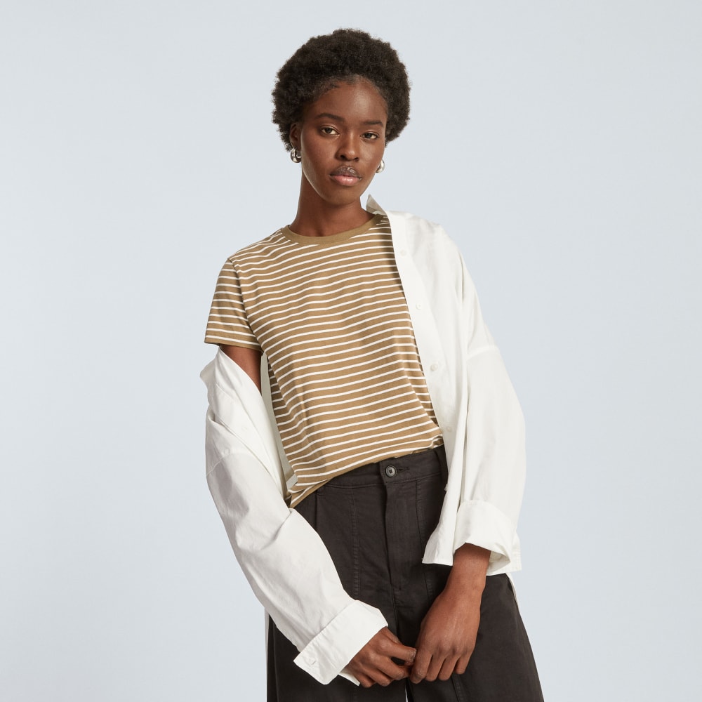 The Box-Cut Tee in Essential Cotton | Olive / Tan | No Pocket - Image 5