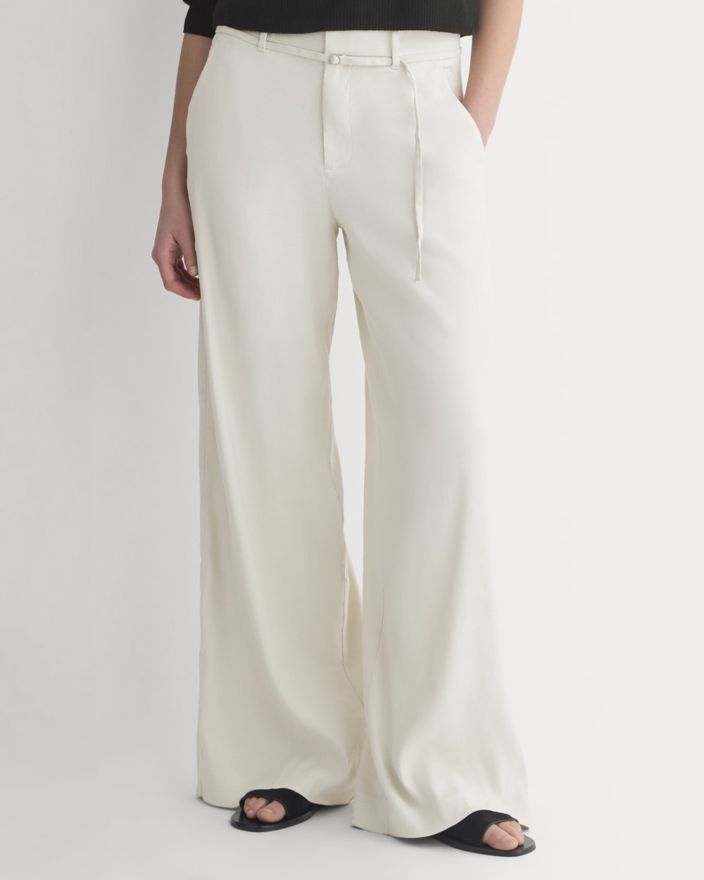 Wide-Leg Belted Pant in Stretch Linen | Birch | Long - Image 3