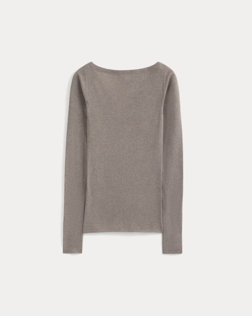 Alternative view of Tissue Boatneck Top | Heathered Chocolate Chip