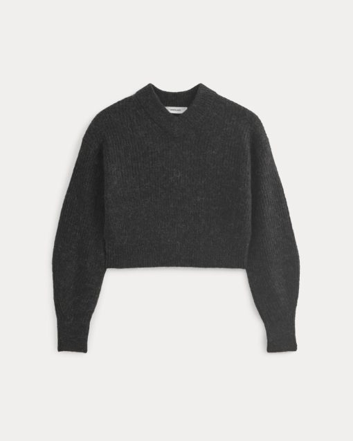 Alternative view of Cropped Cocoon Sweater in Alpaca | Heathered Black