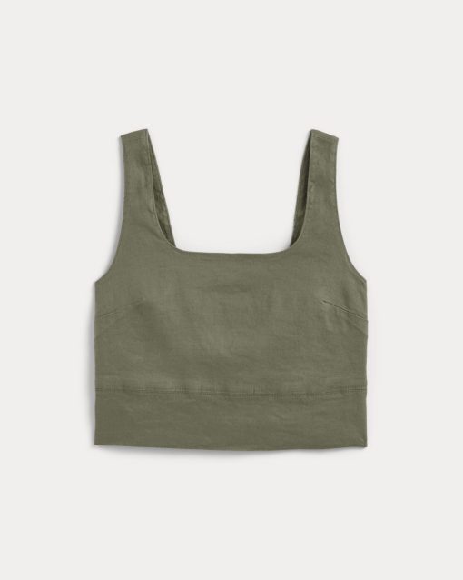 Alternative view of The Square Tank in Stretch Linen | Lichen Green
