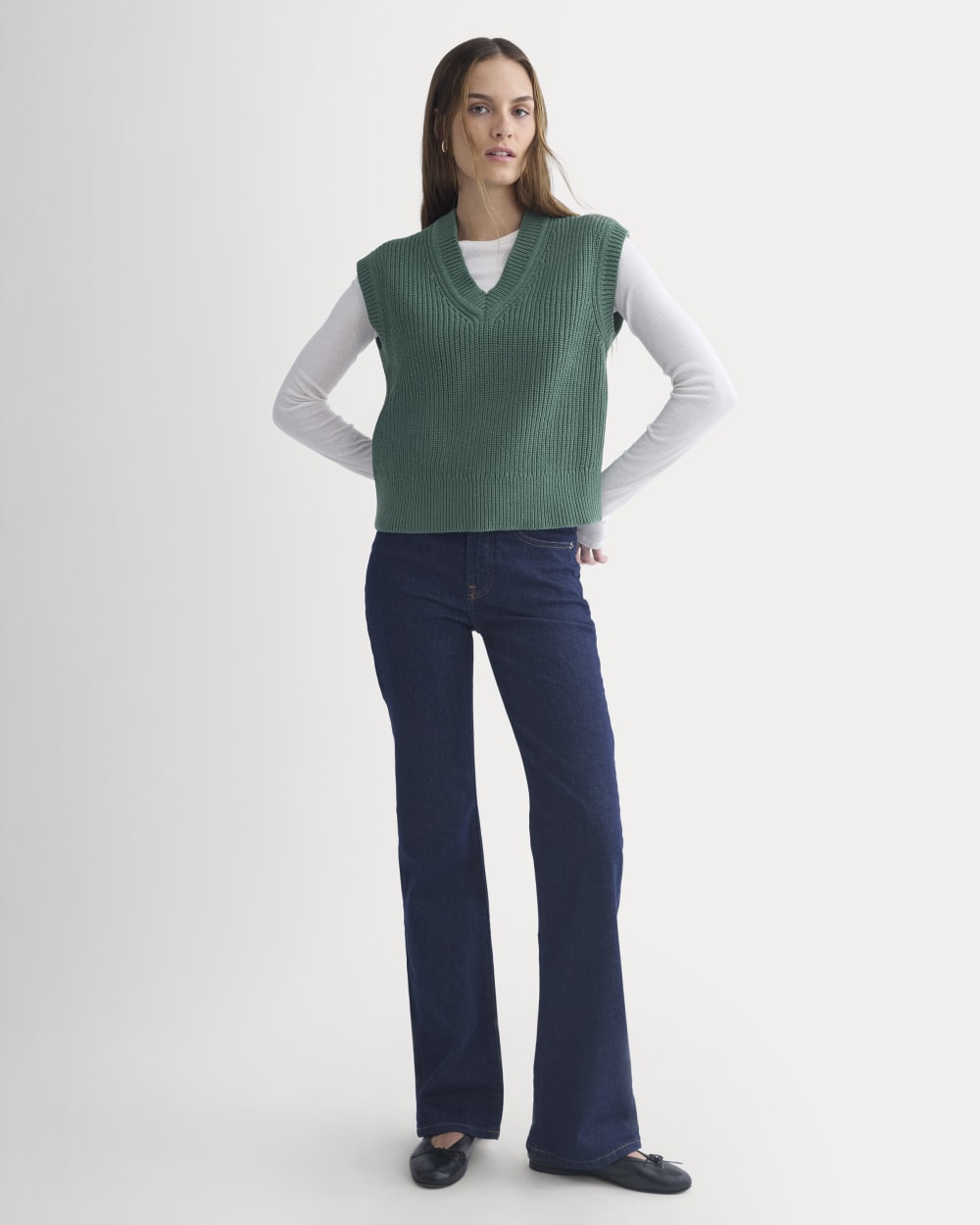 Ribbed V-Neck Vest in Everyday Cotton | Hunter Green - Image 3