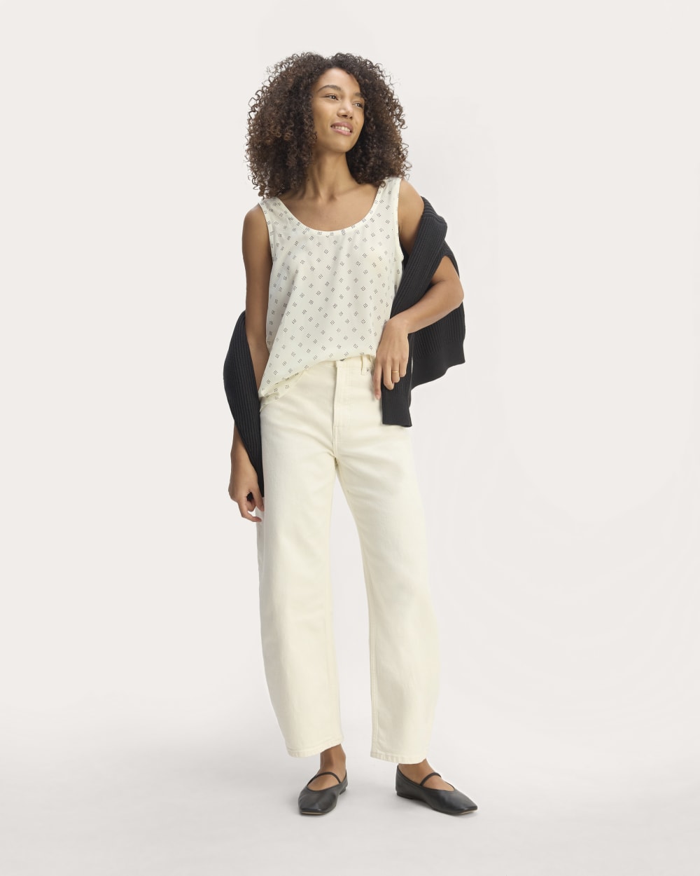 The Scoop Tank in Washable Silk | Bone / Black Square Dot - Image 4
